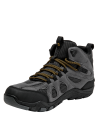Botín gris oscuro de hombre estilo outdoor con detalles en negro y cordones negros con amarillo.
