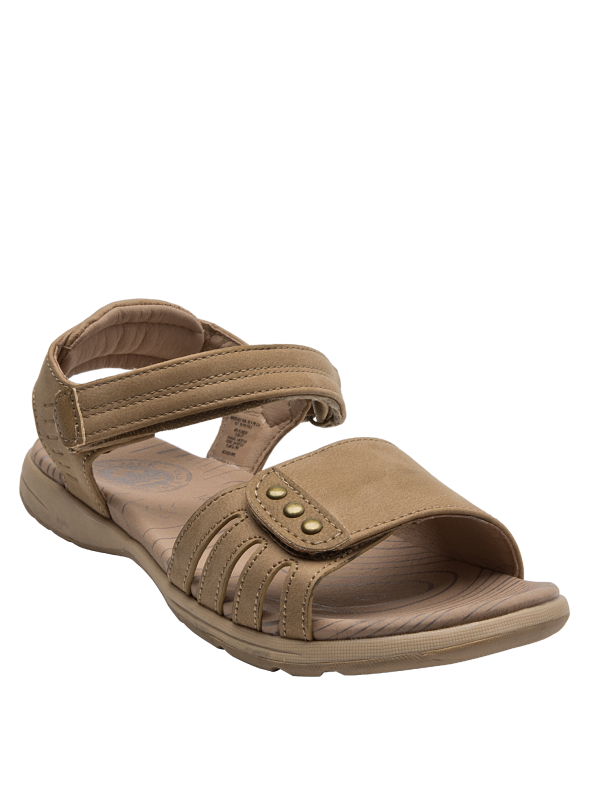 Sandalia beige de material sintético, combina con ropa casual y estilo boho.