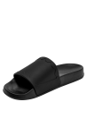 Sandalia negra casual para mujer con tira ancha y diseño minimalista, ideal para estilo urbano.