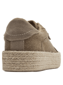 zapatilla urbana de mujer en textil beige con suela de plataforma revestida de esparto.