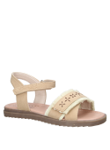 Calzado infantil beige, sandalia sintética con detalles bohemios para ocasiones informales.
