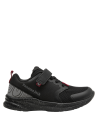 zapatilla running sintética para niño, negra con rojo, versátil para combinar con ropa casual