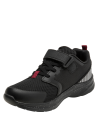 sintética, estilo running, color negro con rojo, ideal para actividades al aire libre de niños