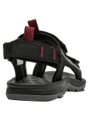 Sandalia negra de niño con detalles en rojo burdeos y textura de malla para ventilación.