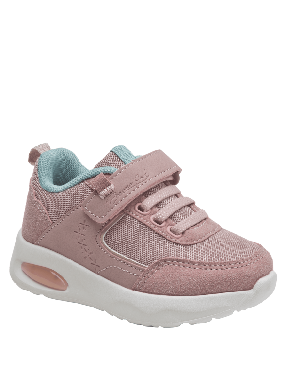 calzado athleisure para niña, suela blanca con sección transparente rosa, ideal para actividades cotidianas