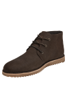 Botín de cuero marrón oscuro para hombre, estilo casual con cordones y suela beige contrastante.