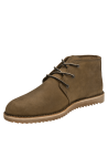 Botín taupe casual de cuero para hombre con cordones marrones y diseño elegante.