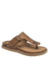 Sandalia de cuero camel para mujer con tira central ajustable y estilo relajado para días de verano.