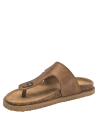 Sandalia casual camel de cuero para mujer con suela acolchada marrón oscuro y textura suave.