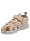 Sandalia beige de niña con estampado floral y cierres de velcro para comodidad y ajuste seguro.