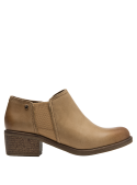 Botín de cuero camel para mujer, textura suave y lisa, adecuado para actividades cotidianas urbanas.