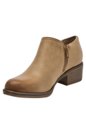 Botín de cuero camel para mujer, estilo casual, cómodo con tacón bajo ancho, ideal para uso diario.