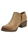 Botín de cuero camel para mujer, estilo casual, cómodo con tacón bajo ancho, ideal para uso diario.