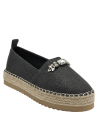 Zapato textil negro con detalles brillantes, perfecto para ocasiones informales.