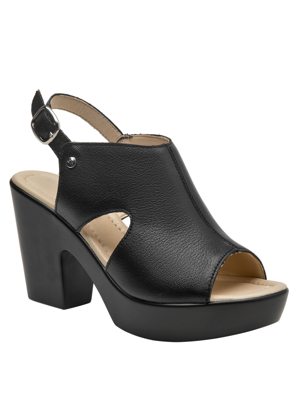 Sandalia minimalista de cuero negro, perfecta para eventos sociales con un toque sofisticado.
