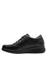 Zapatilla negra de cuero con cierre lateral moderno y cordones para ajuste personalizado.