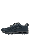 Zapatilla textil azul marino con soporte estructural y cordones elásticos.