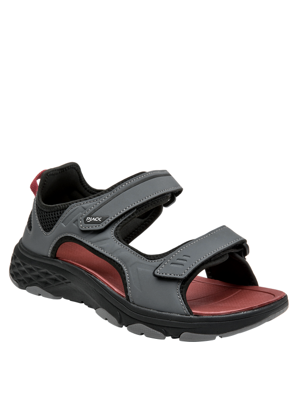 Sandalia masculina gris con detalles en negro, estilo casual deportivo, perfecta para un look relajado.