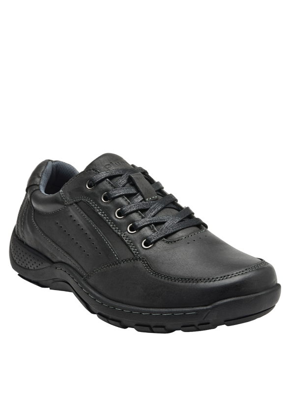 Calzado masculino casual en cuero negro, perfecto para ocasiones informales, combina con ropa casual.