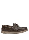 Mocasín de cuero marrón oscuro con detalles en dorado, estilo casual para reuniones familiares y paseos.