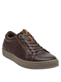 zapatilla de cuero marrón oscuro para hombre, ideal para looks casuales y semi-formales