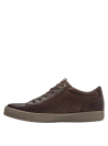 elegante zapatilla de cuero marrón oscuro para hombre con detalles decorativos en los cordones