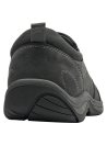 Mocasín de cuero gris oscuro para hombre, diseño sobrio y moderno con costuras contrastantes.