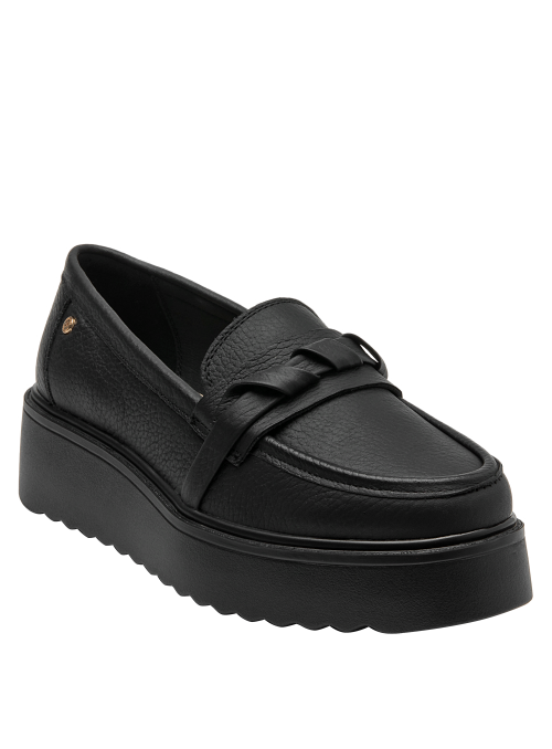 Zapato de cuero gris casual para mujer, ideal para oficina y eventos, con taco plano de 5 cm y punta redonda.