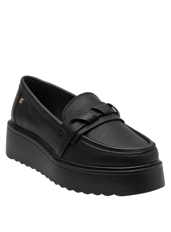Zapato de cuero gris casual para mujer, ideal para oficina y eventos, con taco plano de 5 cm y punta redonda.