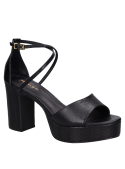Sandalia negra de cuero para mujer, estilo casual con forro PU y diseño limpio.