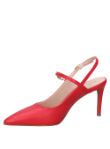 Zapato stiletto rojo de cuero con taco aguja de 6 cm, ideal para un look formal y sofisticado.