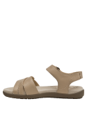 Sandalia de cuero beige para mujer, estilo clásico y atemporal, fácil de combinar.