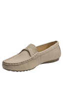 Calzado casual de cuero beige con taco plano de 1,5 cm para mujer.
