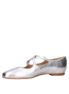 Zapato plano de cuero plata para mujer, con punta redonda y taco de 1 cm.
