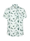 Guayabera verde de viscosa con cuello clásico y bolsillos frontales.