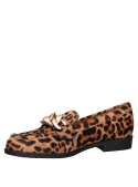 Mocasín de cuero animal print para mujer, estilo casual, punta redonda y taco plano de 3 cm.