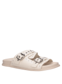 Sandalia beige de cuero, estilo casual con altura baja de 3 cm.