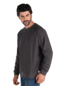 Polerón casual gris, manga larga, tejido mixto, versátil en capas para distintas temperaturas.