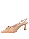 Stiletto de cuero beige para mujer con taco aguja de 6.5 cm y punta puntiaguda.
