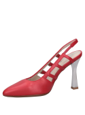 Zapato stiletto de cuero rojo para mujer con punta fina y taco aguja de 6 cm.