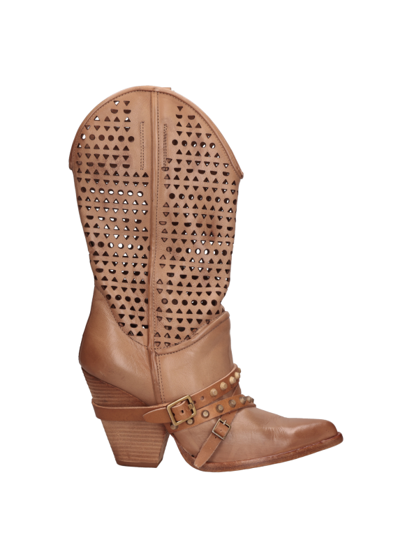 Bota de cuero camel para mujer, diseño sofisticado con taco bloque, realza cualquier conjunto casual o formal.