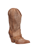 Bota de cuero camel para mujer, diseño sofisticado con taco bloque, realza cualquier conjunto casual o formal.