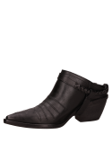 Zapato mule negro de cuero para mujer, estilo vaquero con punta puntiaguda y taco bloque de 6.5 cm.