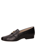 Mocasín negro de cuero para mujer con punta cuadrada y taco de 2 cm, estilo casual minimalista.