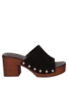 Taco bloque en sandalia de cuero negro, estilo casual para mujer, realza el pie.