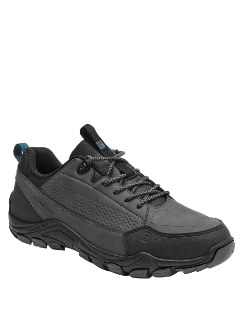 Zapato de senderismo gris para hombre, estilo aventurero, fabricado con material sintético.