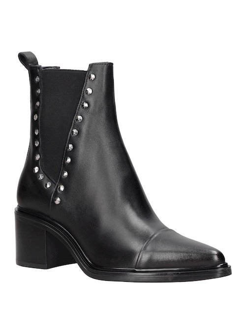 Botín negro de cuero para mujer, taco bloque de 6.5 cm, perfecto para un look audaz.