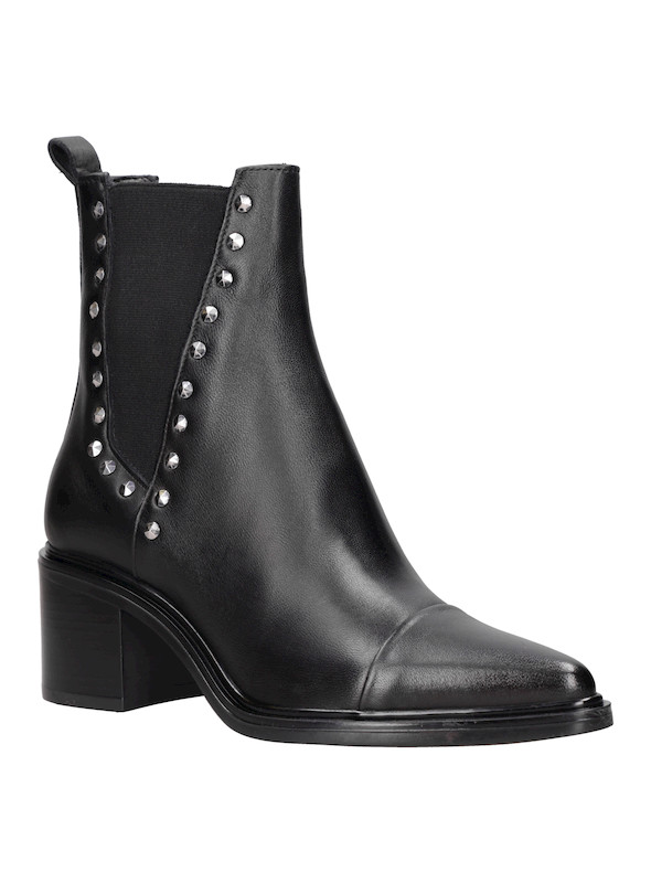 Botín negro de cuero para mujer, taco bloque de 6.5 cm, perfecto para un look audaz.
