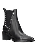 Botín negro de cuero para mujer, taco bloque de 6.5 cm, perfecto para un look audaz.
