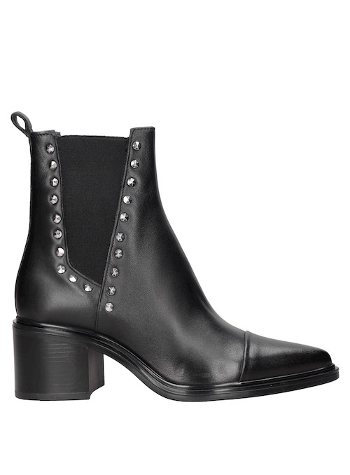 Botín negro de cuero para mujer, taco bloque de 6.5 cm, perfecto para un look audaz.